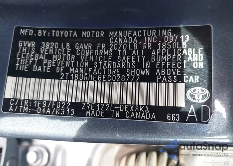 2014 Toyota Corolla S Plus z USA, uszkodzony, nr VIN 2T1BURHE6EC026777